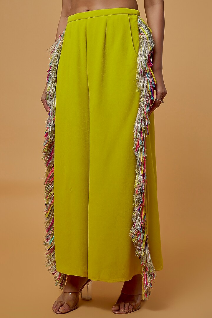 Dull Lime Green Georgette Pant Set by Payal Singhal at Pernia's Pop Up Shop