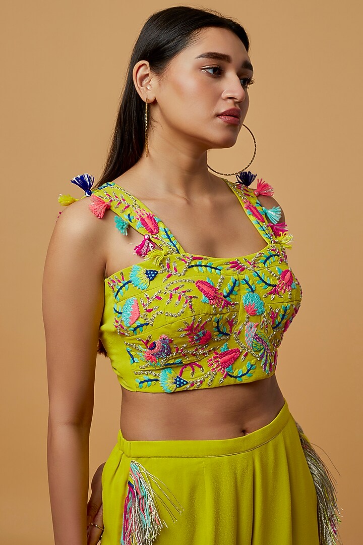 Dull Lime Green Georgette Pant Set by Payal Singhal at Pernia's Pop Up Shop