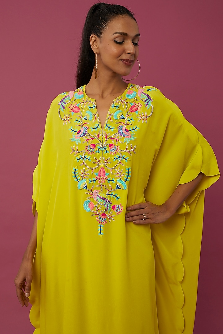Yellow Embroidered Kaftan by Payal Singhal at Pernia's Pop Up Shop