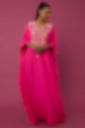 Hot Pink Embroidered Kaftan by Payal Singhal at Pernia's Pop Up Shop