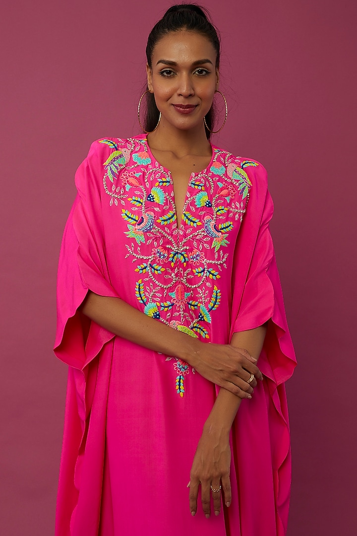 Hot Pink Embroidered Kaftan by Payal Singhal at Pernia's Pop Up Shop