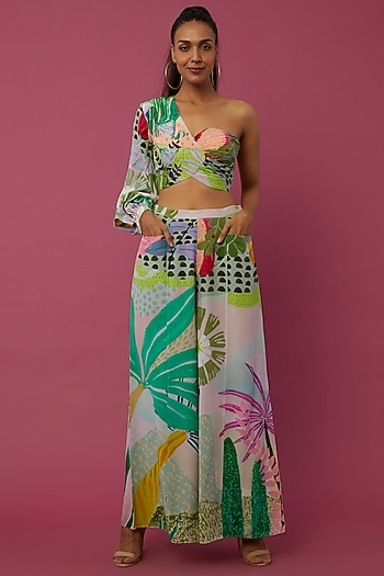 Multi-Colored Crepe Tropical Printed Palazzo Pant Set by PS Pret by Payal Singhal at Pernia's Pop Up Shop
