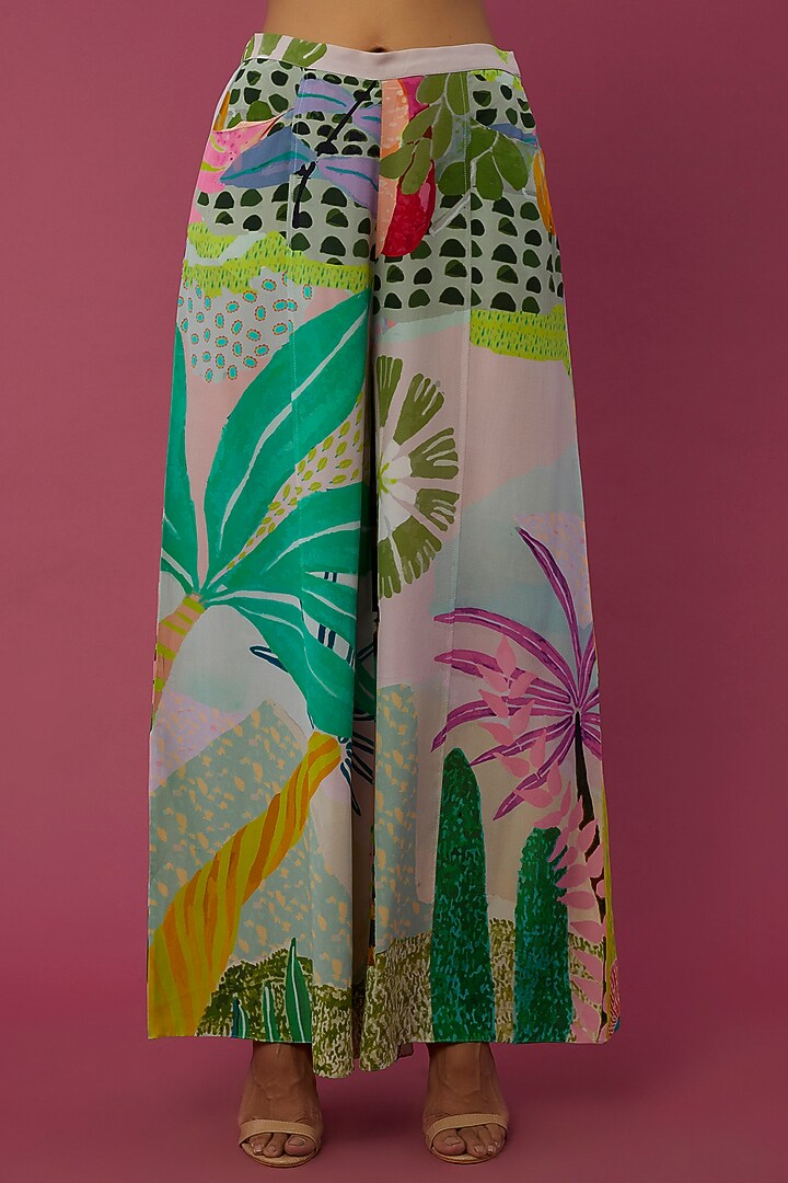 Multi-Colored Crepe Tropical Printed Palazzo Pant Set by PS Pret by Payal Singhal at Pernia's Pop Up Shop