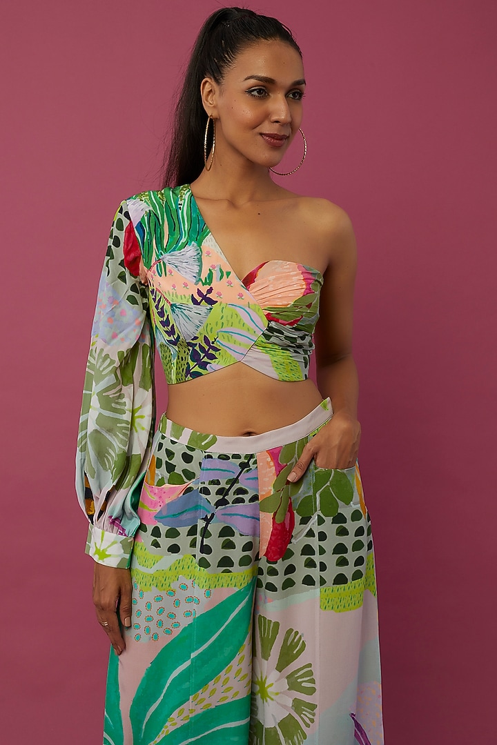 Multi-Colored Crepe Tropical Printed Palazzo Pant Set by PS Pret by Payal Singhal at Pernia's Pop Up Shop