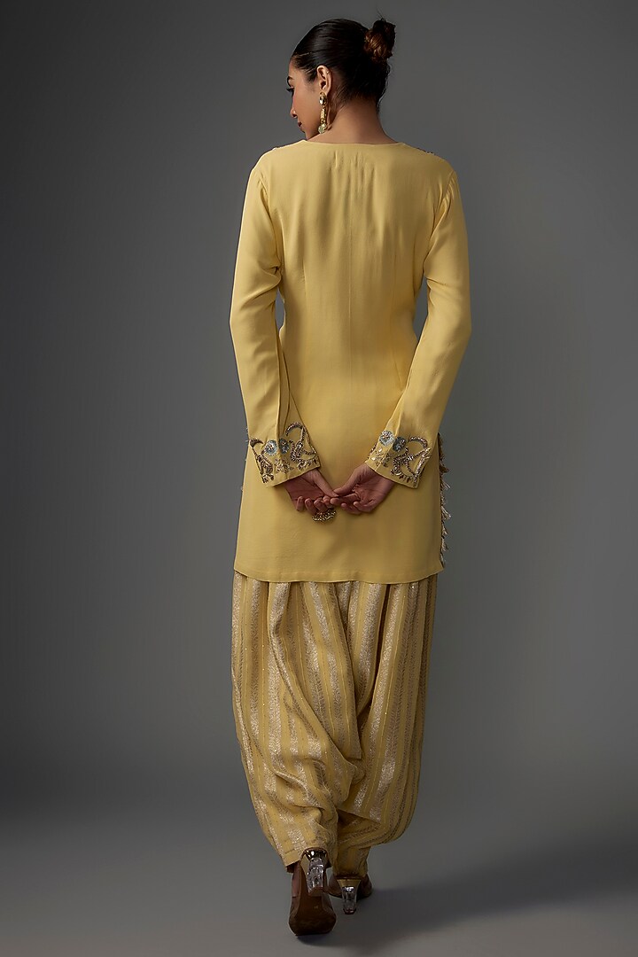 Pale Yellow Georgette Embroidered Kurta Set by Payal Singhal at Pernia's Pop Up Shop