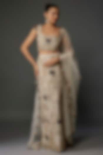 Off-White Georgette Embroidered Bridal Lehenga Set by Payal Singhal at Pernia's Pop Up Shop