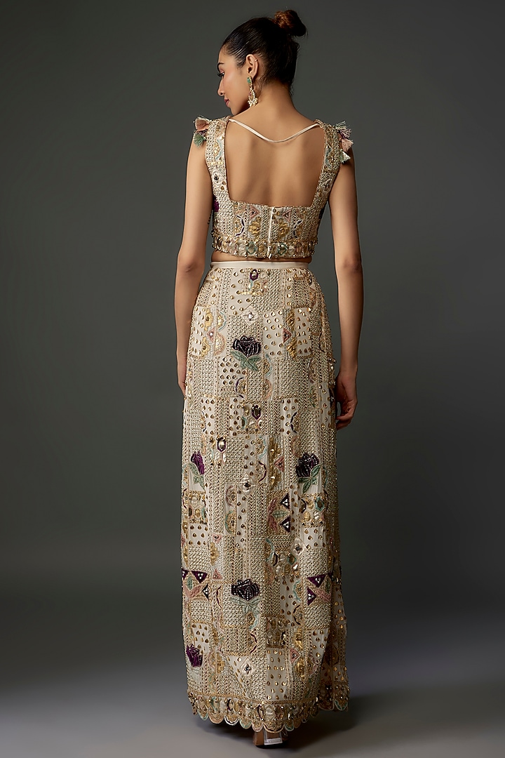 Off-White Georgette Embroidered Bridal Lehenga Set by Payal Singhal at Pernia's Pop Up Shop