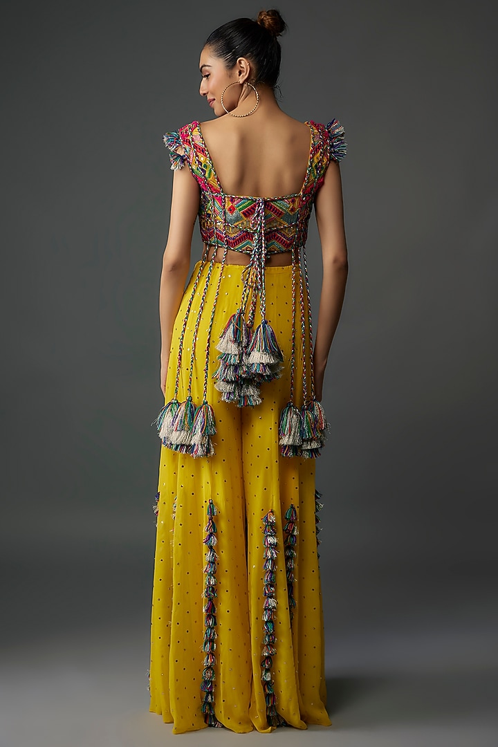 Yellow Mukaish Georgette Wedding Sharara Set by Payal Singhal at Pernia's Pop Up Shop