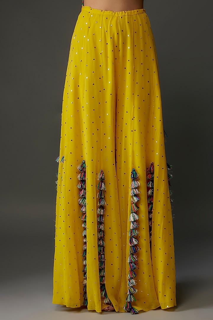 Yellow Mukaish Georgette Wedding Sharara Set by Payal Singhal at Pernia's Pop Up Shop