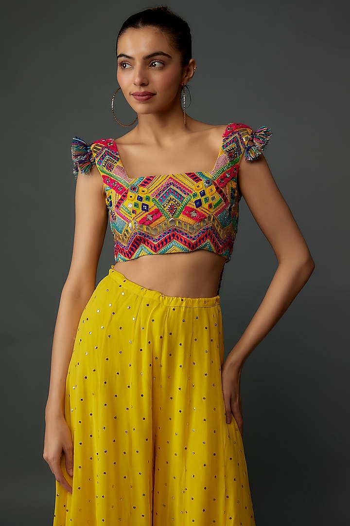 Yellow Mukaish Georgette Wedding Sharara Set by Payal Singhal at Pernia's Pop Up Shop