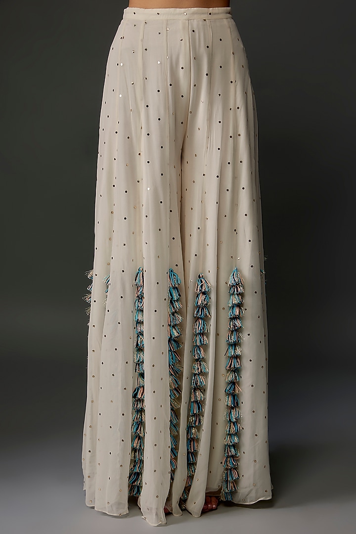Off-White Mukaish Georgette Wedding Sharara Set by Payal Singhal at Pernia's Pop Up Shop