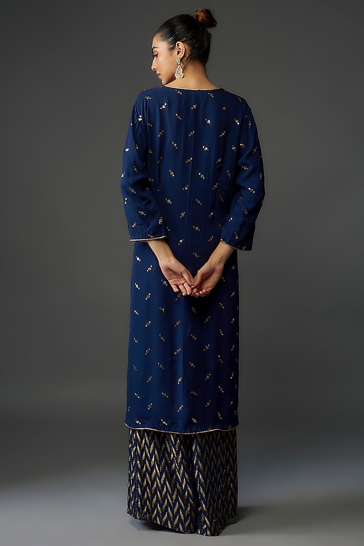 Navy Blue Georgette Embroidered Kurta Set by Payal Singhal at Pernia's Pop Up Shop