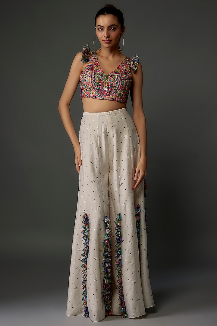 Off-White Mukaish Silk Mul Wedding Sharara Set by Payal Singhal at Pernia's Pop Up Shop
