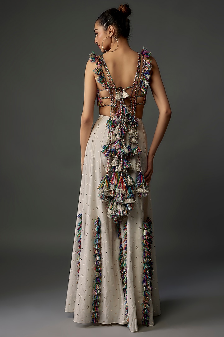 Off-White Mukaish Silk Mul Wedding Sharara Set by Payal Singhal at Pernia's Pop Up Shop