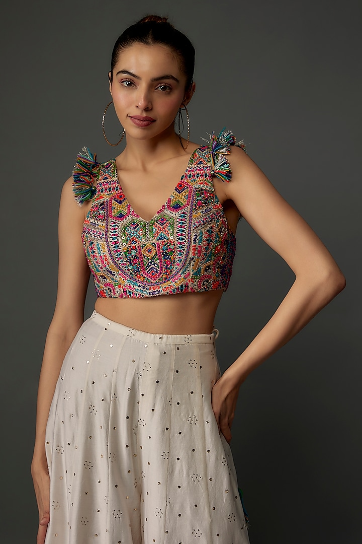 Off-White Mukaish Silk Mul Wedding Sharara Set by Payal Singhal at Pernia's Pop Up Shop