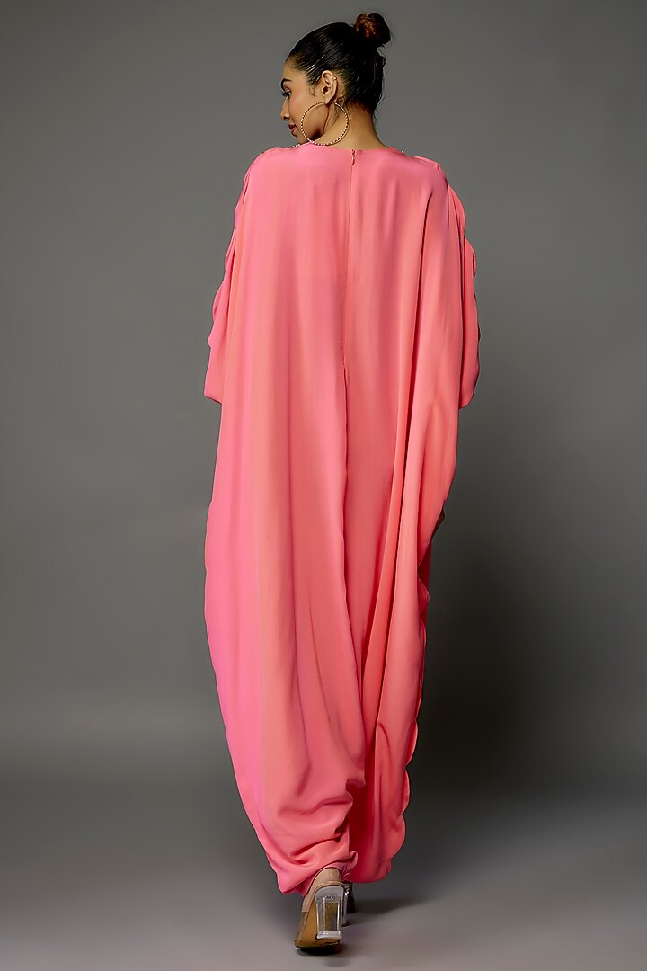 Coral Crepe Embroidered Jumpsuit by Payal Singhal at Pernia's Pop Up Shop