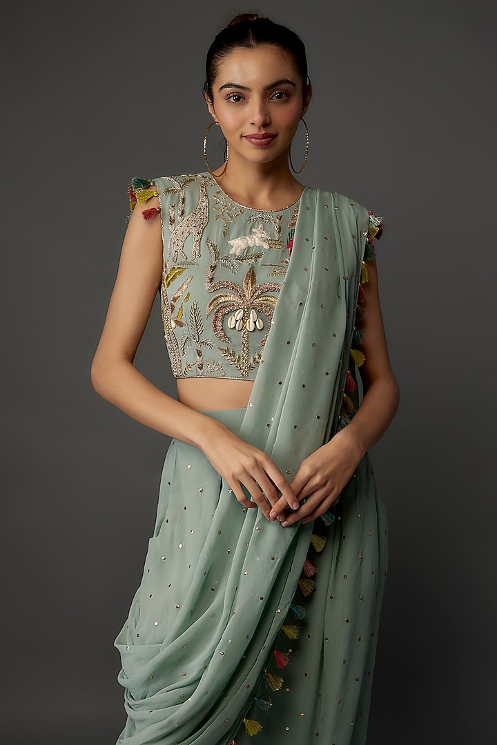 Powder Blue Georgette Co-Ord Set by Payal Singhal at Pernia's Pop Up Shop