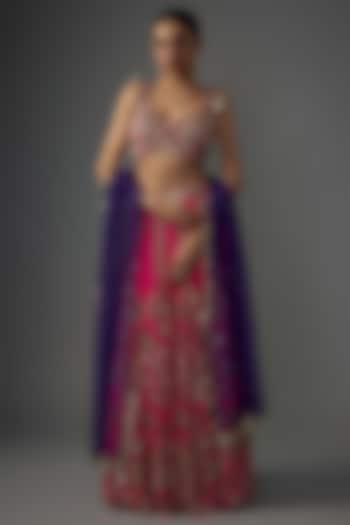 Hot Pink Georgette Embroidered Bridal Lehenga Set by Payal Singhal at Pernia's Pop Up Shop