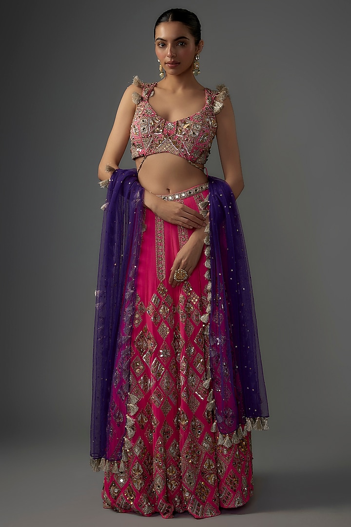Hot Pink Georgette Embroidered Bridal Lehenga Set by Payal Singhal at Pernia's Pop Up Shop