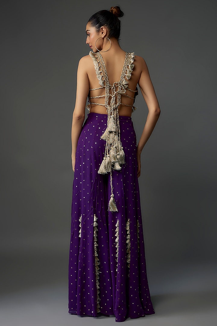 Purple Mukaish Georgette Wedding Sharara Set by Payal Singhal at Pernia's Pop Up Shop
