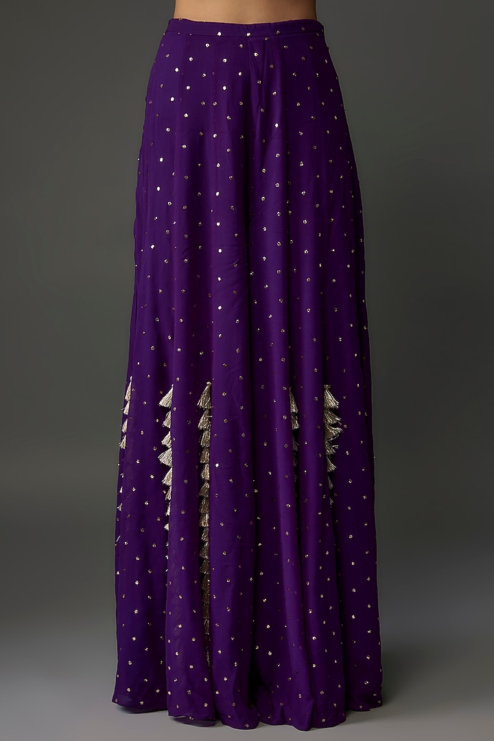 Purple Mukaish Georgette Wedding Sharara Set by Payal Singhal at Pernia's Pop Up Shop