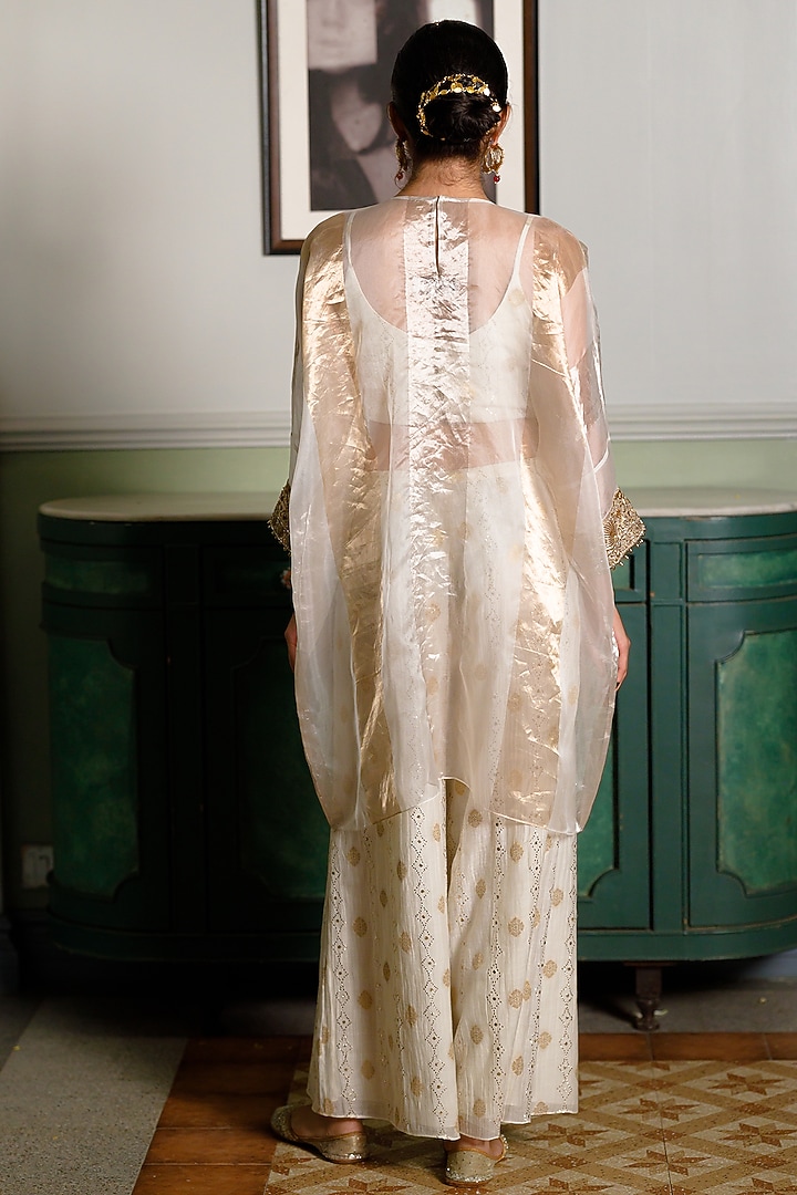 Ivory Organza Embroidered Tunic Set by Payal Singhal at Pernia's Pop Up Shop