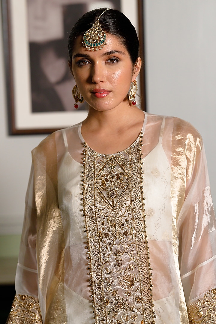 Ivory Organza Embroidered Tunic Set by Payal Singhal at Pernia's Pop Up Shop