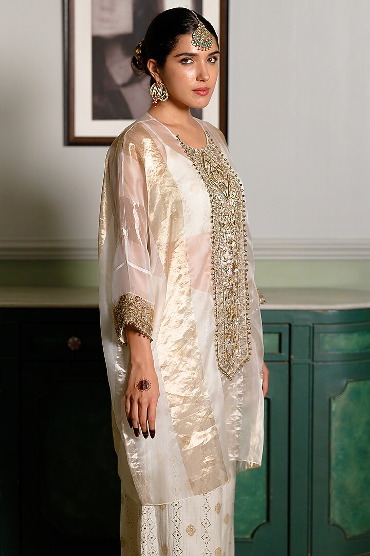Ivory Organza Embroidered Tunic Set by Payal Singhal at Pernia's Pop Up Shop