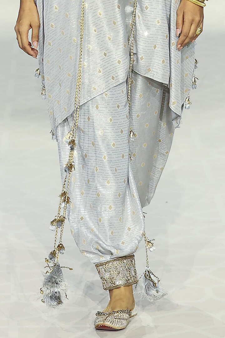 Grey Dola Silk Embroidered Kaftan Set by Payal Singhal at Pernia's Pop Up Shop