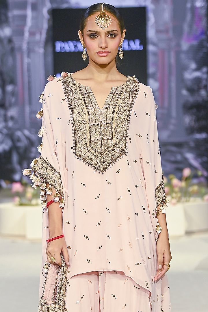 Blush Pink Mukaish Georgette Embroidered Bridal Sharara Set by Payal Singhal at Pernia's Pop Up Shop