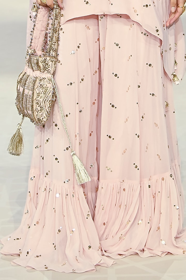 Blush Pink Mukaish Georgette Embroidered Bridal Sharara Set by Payal Singhal at Pernia's Pop Up Shop