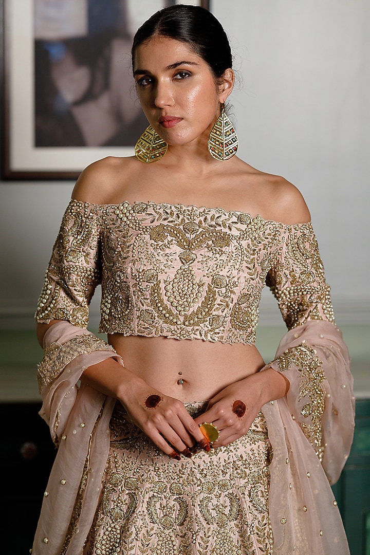 Blush Pink Dupion Silk Embroidered Bridal Lehenga Set by Payal Singhal at Pernia's Pop Up Shop