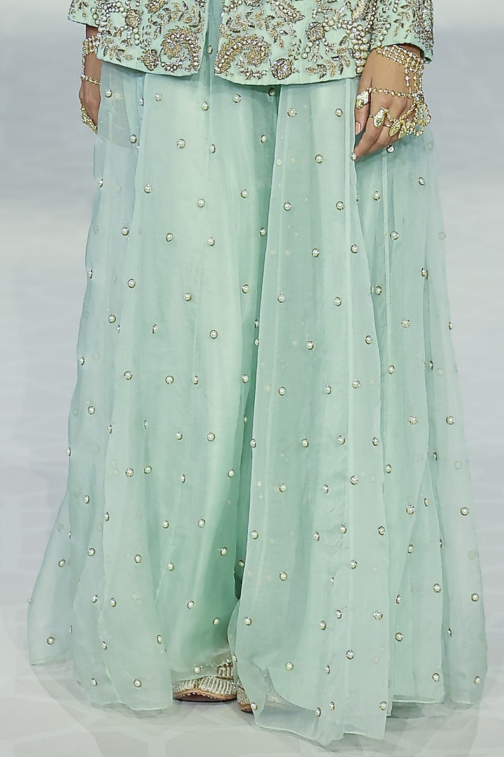 Mint Organza Embroidered Bridal Sharara Set by Payal Singhal at Pernia's Pop Up Shop