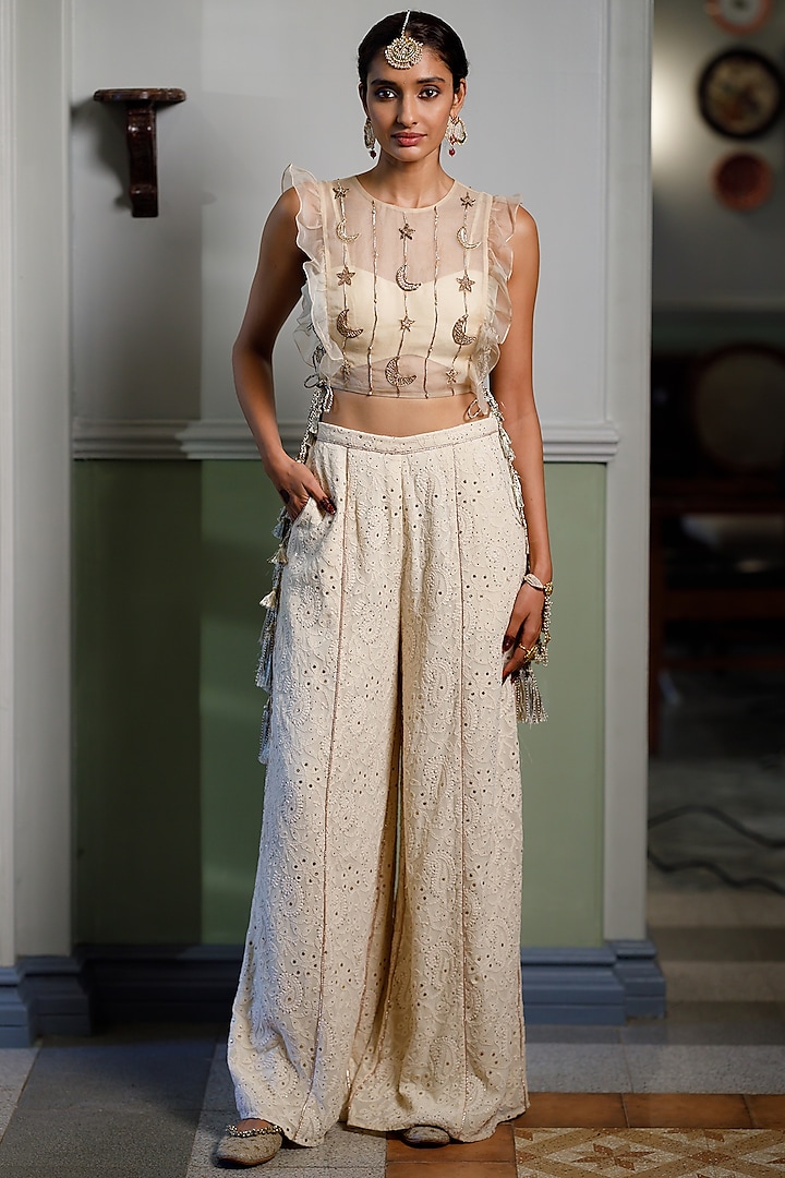 Stone Beige Chikankari Pant Set by Payal Singhal at Pernia's Pop Up Shop