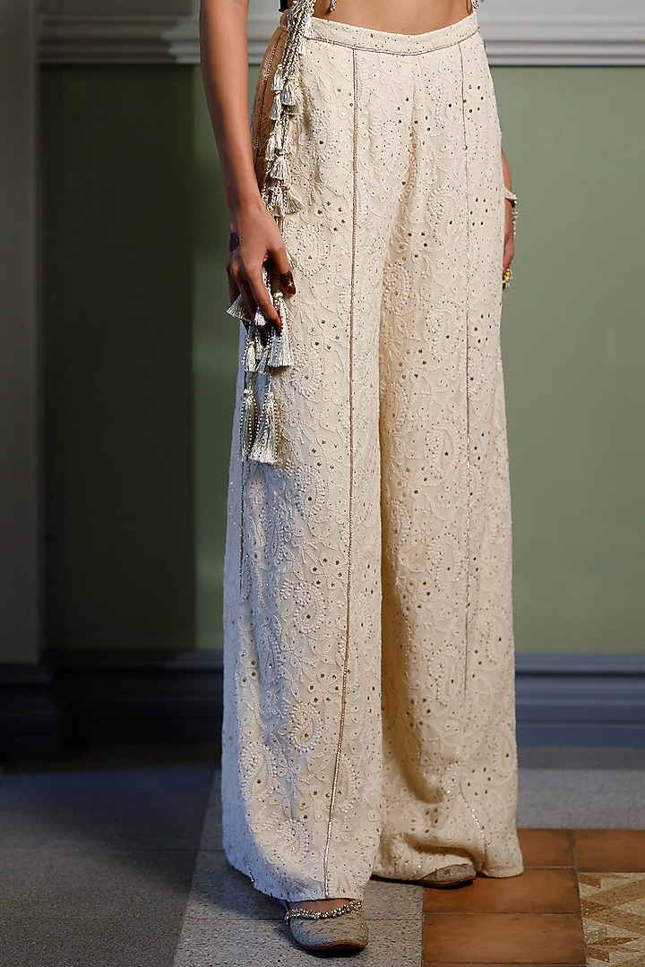 Stone Beige Chikankari Pant Set by Payal Singhal at Pernia's Pop Up Shop