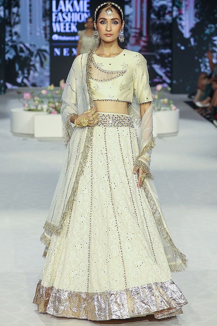 Stone Beige Chikankari Embroidered Wedding Lehenga Set by Payal Singhal at Pernia's Pop Up Shop