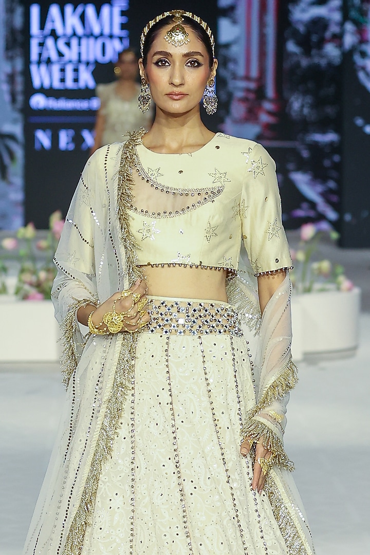 Stone Beige Chikankari Embroidered Wedding Lehenga Set by Payal Singhal at Pernia's Pop Up Shop