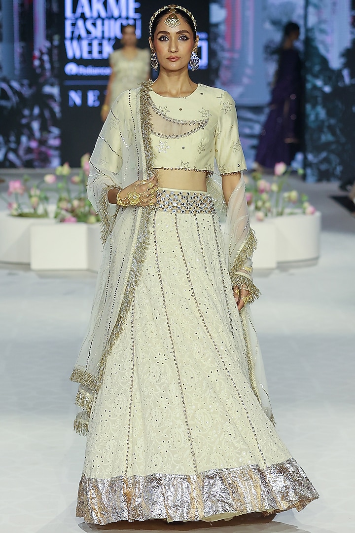 Stone Beige Chikankari Embroidered Wedding Lehenga Set by Payal Singhal at Pernia's Pop Up Shop