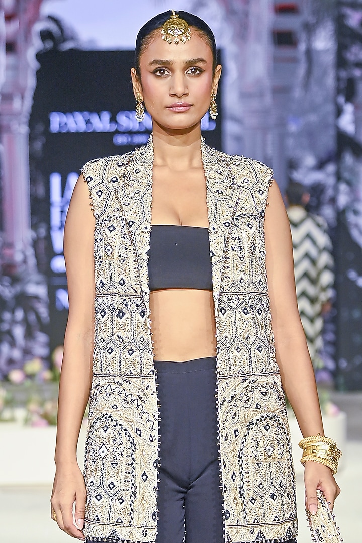 Off-White Georgette Embroidered Blazer Set by Payal Singhal at Pernia's Pop Up Shop