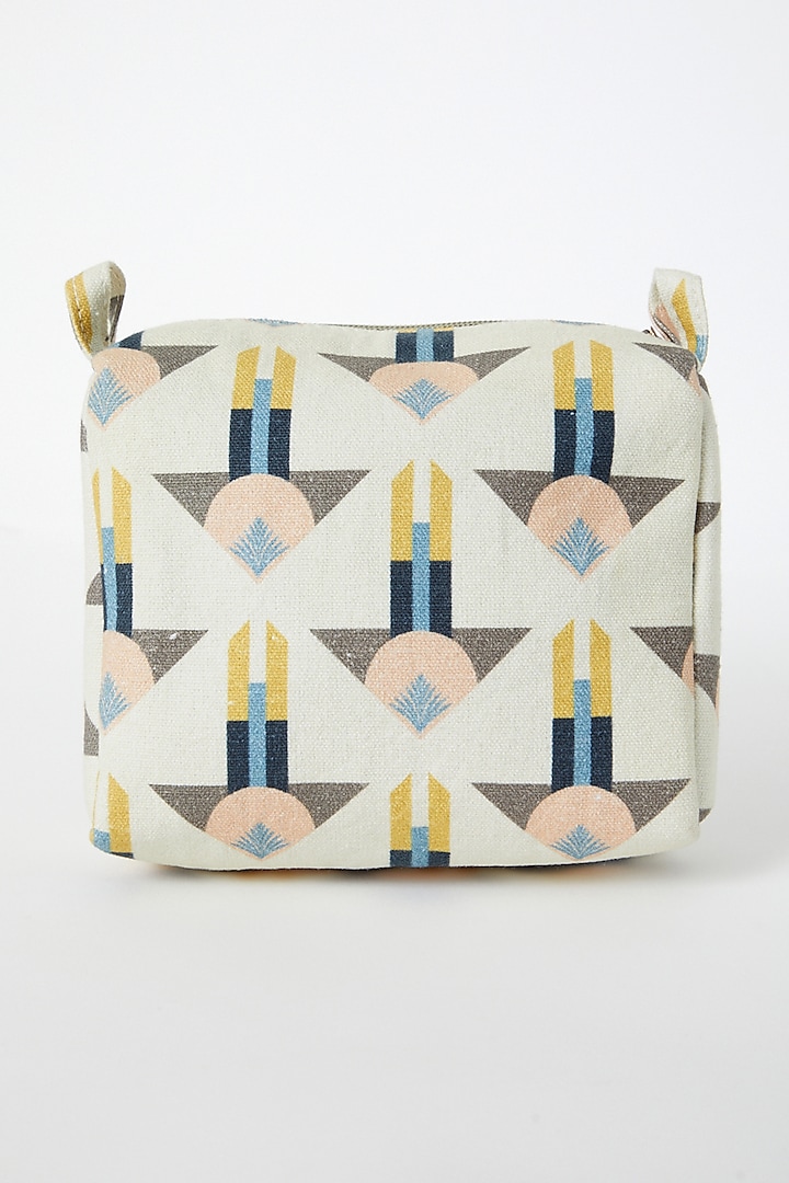 Beige Printed Canvas Pouch by PAYAL SINGHAL ACCESSORIES