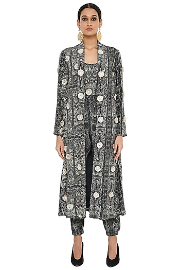 Black & White Printed Jacket Set by Payal Singhal at Pernia's Pop Up Shop