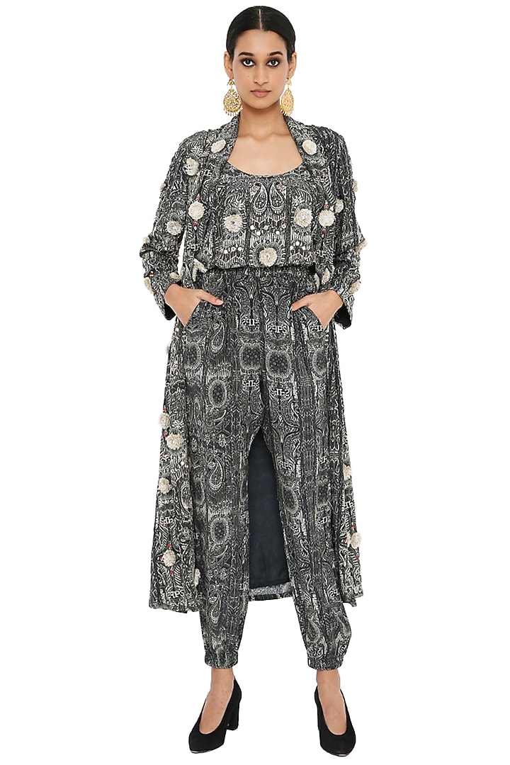Black & White Printed Jacket Set by Payal Singhal at Pernia's Pop Up Shop
