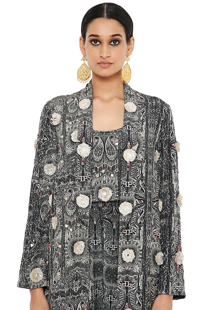 Black & White Printed Jacket Set by Payal Singhal at Pernia's Pop Up Shop