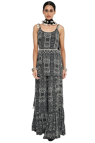 Black & White Printed Sharara Set by Payal Singhal