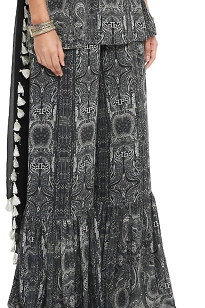 Black & White Printed Wedding Sharara Set by Payal Singhal at Pernia's Pop Up Shop