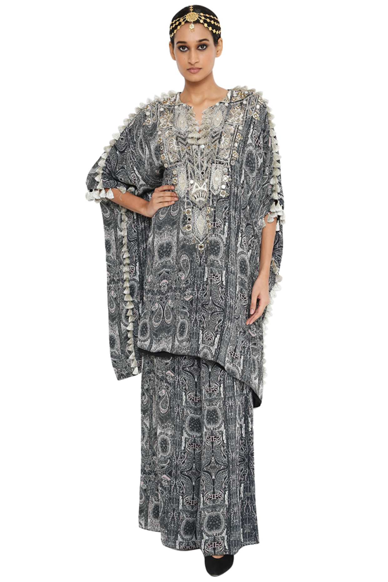 Black & White Crepe Printed Kaftan Set by Payal Singhal at Pernia's Pop Up Shop