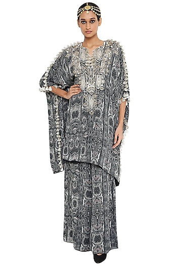Black & White Crepe Printed Kaftan Set by Payal Singhal at Pernia's Pop Up Shop