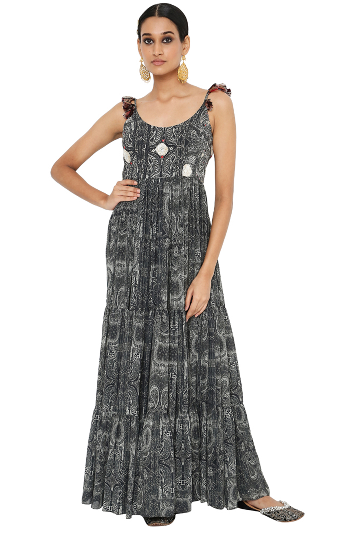 Black & White Printed Wedding Anarkali Set by Payal Singhal at Pernia's Pop Up Shop