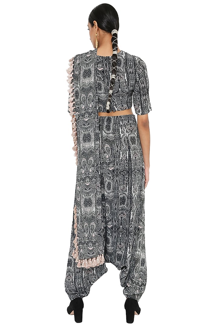 Black & White Pant Set With Drape by Payal Singhal at Pernia's Pop Up Shop