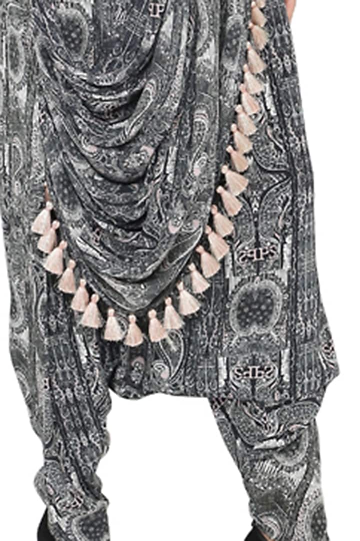 Black & White Pant Set With Drape by Payal Singhal at Pernia's Pop Up Shop